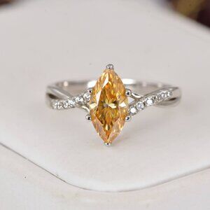 Certified Moissanite 3.0 ct Champagne Marquise Cut Engagement Ring 925 sz 9